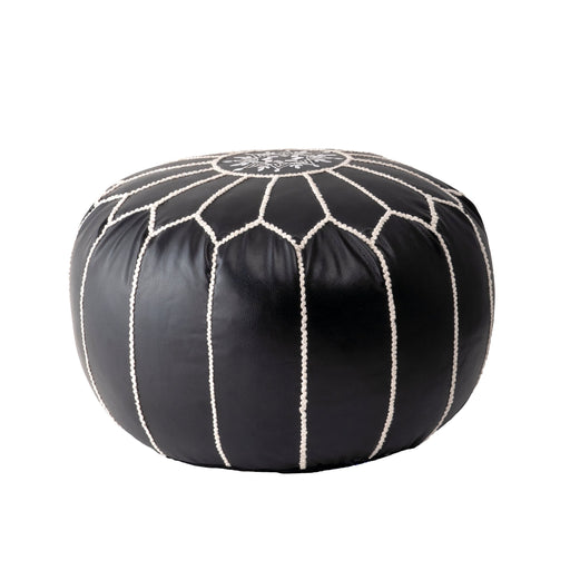 Black Faux Leather Pouf for Living Room Seating and Decor