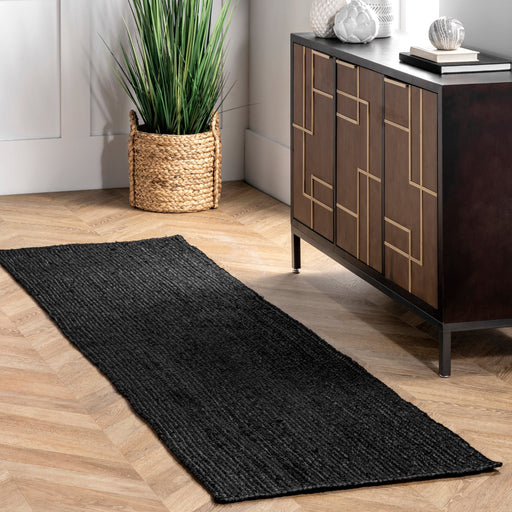 Black Jute Braided Area Rug 120 cm