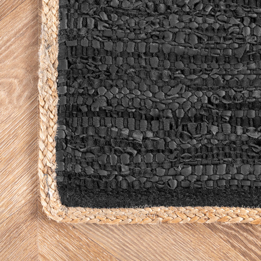 Black Leather Flatweave Area Rug 150x240 cm