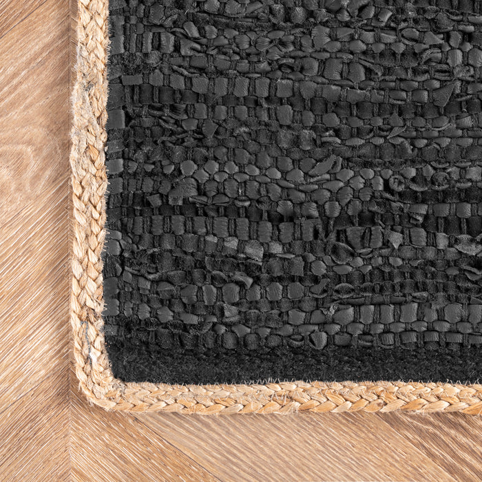 Black Leather Flatweave Area Rug 150x240 cm