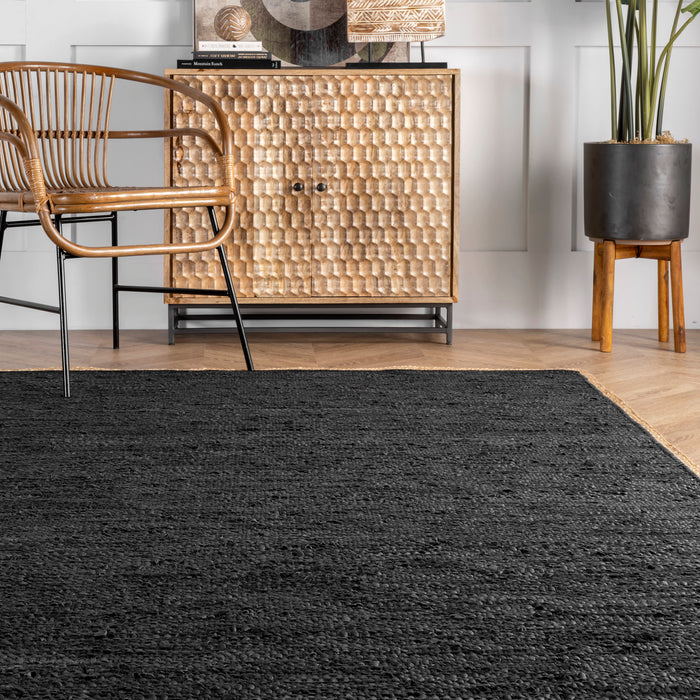 Black Leather Flatweave Area Rug 150x240 cm