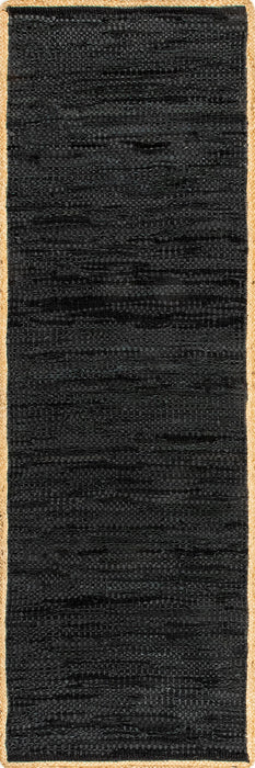 Black Leather Flatweave Area Rug 150x240 cm