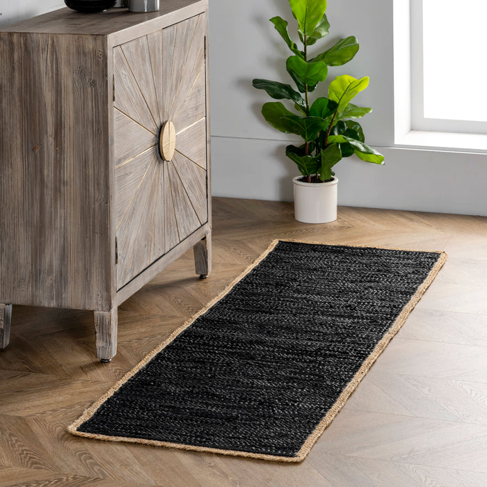 Black Leather Flatweave Area Rug 150x240 cm