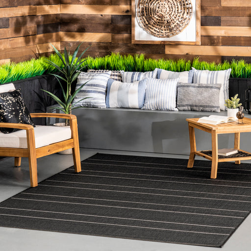 Black Pinstripe Indoor Outdoor Area Rug 50x80 cm