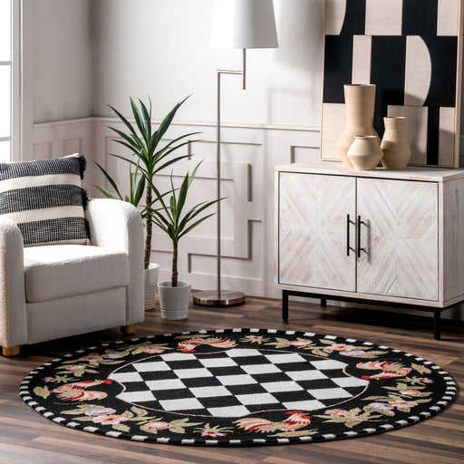 Black Rooster Area Rug for Home Decor