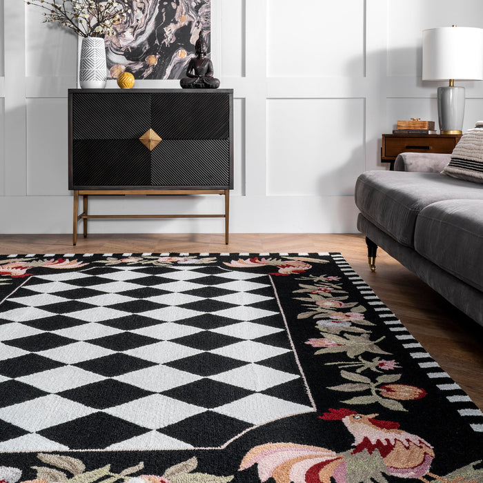 Black Rooster Area Rug for Home Decor