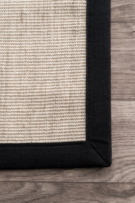 Black Sisal Area Rug with Bordered Design