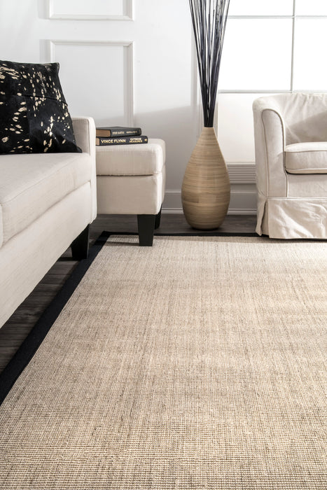 Black Sisal Area Rug with Bordered Design