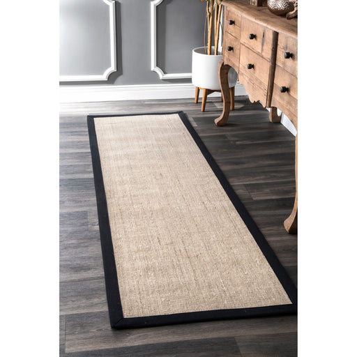 Black Sisal Area Rug with Bordered Design