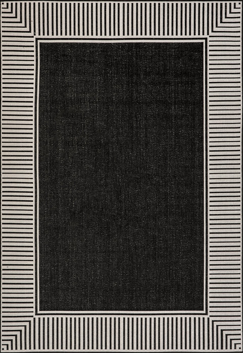 Black Striped Indoor Outdoor Flatweave Rug 150x240 cm