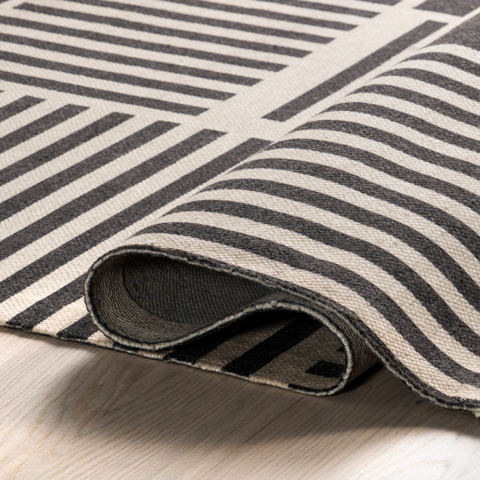 Black Striped Tasseled Wool Area Rug 152 cm x 244 cm