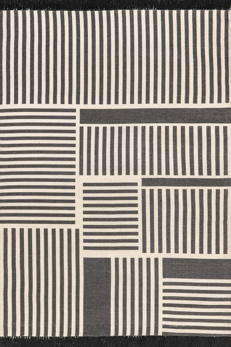 Black Striped Tasseled Wool Area Rug 152 cm x 244 cm