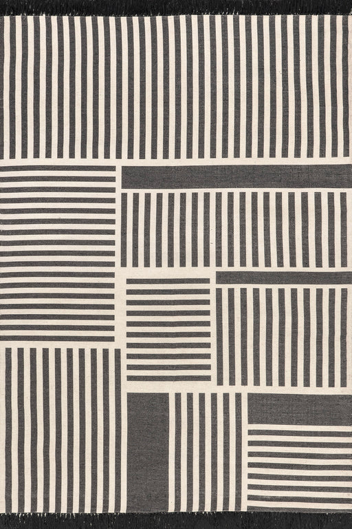 Black Striped Tasseled Wool Area Rug 152 cm x 244 cm