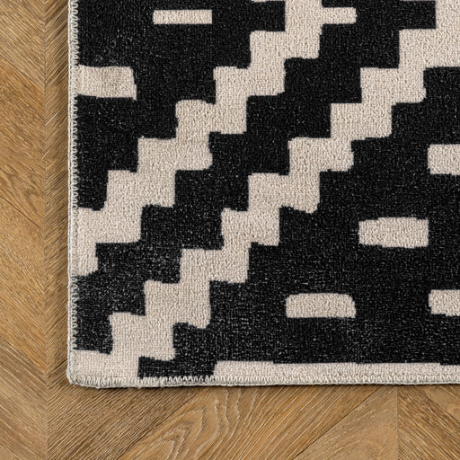 Black Washable Trellis Area Rug for Homes with Kids and Pets