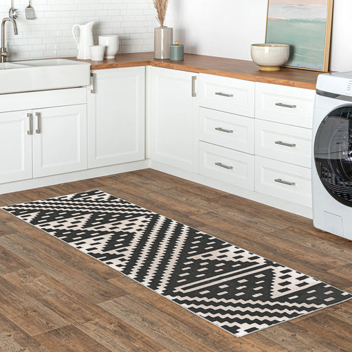 Black Washable Trellis Area Rug for Homes with Kids and Pets