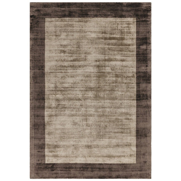 Blade Border Modern Effen Distressed Shimmer Handgeweven Zijdeachtige Viscose Flatweave Choco/Mokka Vloerkleed 160 x 230 cm