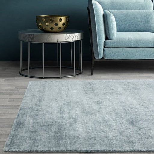 Blade Modern Plain Distressed Shimmer Hand-Woven Textured Silky Viscose Flatweave Airforce Blue Rug