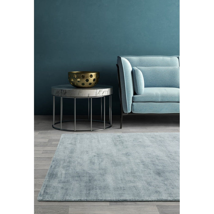 Blade Modern Plain Distressed Shimmer Hand-Woven Textured Silky Viscose Flatweave Airforce Blue Rug