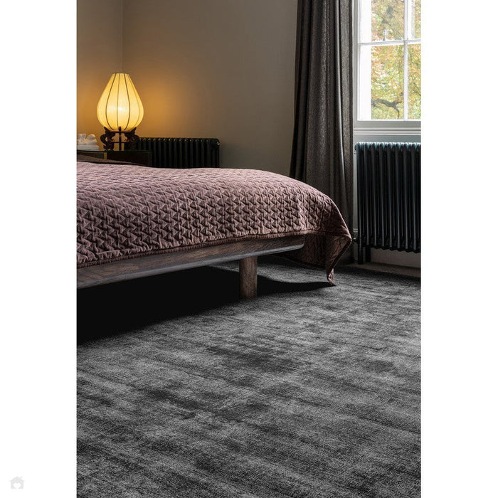 Blade Modern Plain Distressed Shimmer Hand-Woven Textured Silky Viscose Flatweave Charcoal Rug