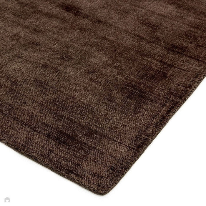 Blade Modern Plain Distressed Shimmer Hand-Woven Textured Silky Viscose Flatweave Chocolate Runner