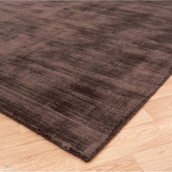 Blade Modern Plain Distressed Shimmer Hand-Woven Textured Silky Viscose Flatweave Chocolate Runner