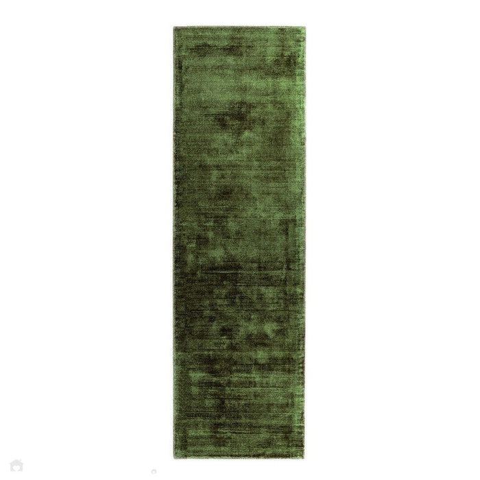 Blade Modern Plain Distressed Shimmer Hand-Woven Textured Silky Viscose Flatweave Green Runner