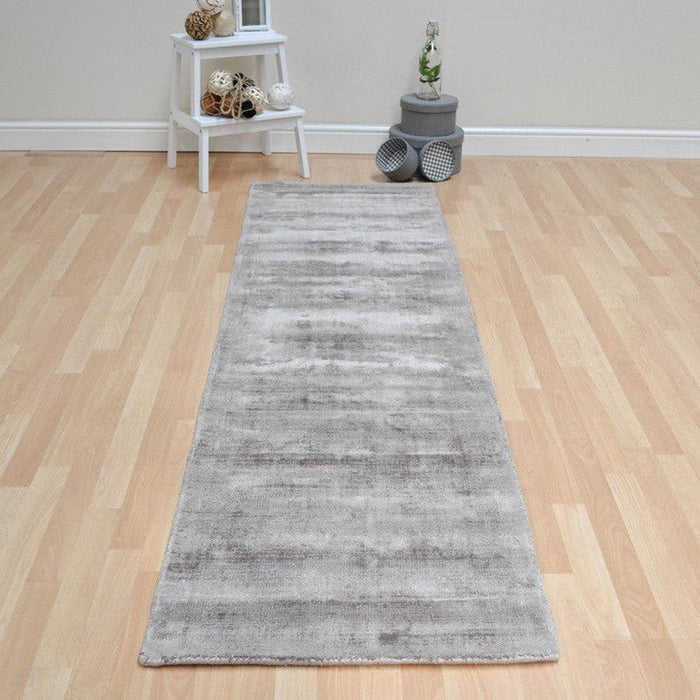 Blade Modern Plain Distressed Shimmer Hand-Woven Textured Silky Viscose Flatweave Mocha Runner