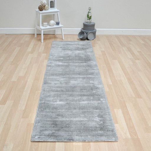 Blade Modern Plain Distressed Shimmer Hand-Woven Textured Silky Viscose Flatweave Moleskin Runner