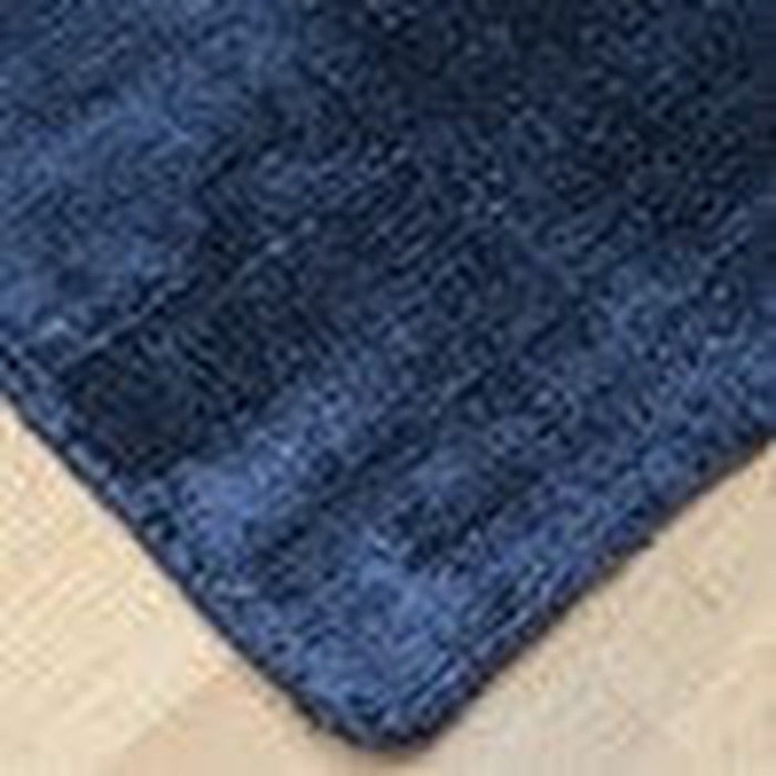 Blade Modern Plain Distressed Shimmer Hand-Woven Textured Silky Viscose Flatweave Navy Rug