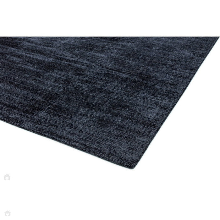 Blade Modern Plain Distressed Shimmer Hand-Woven Textured Silky Viscose Flatweave Navy Runner