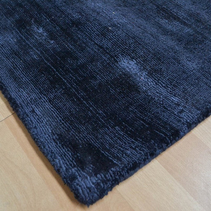 Blade Modern Plain Distressed Shimmer Hand-Woven Textured Silky Viscose Flatweave Navy Runner