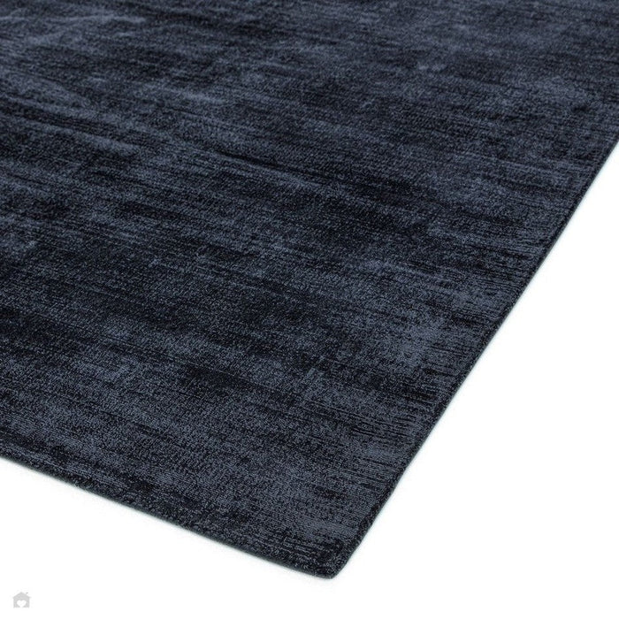 Blade Modern Plain Distressed Shimmer Hand-Woven Textured Silky Viscose Flatweave Navy Runner