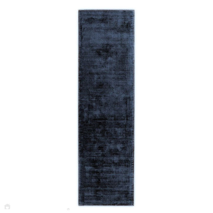 Blade Modern Plain Distressed Shimmer Hand-Woven Textured Silky Viscose Flatweave Navy Runner