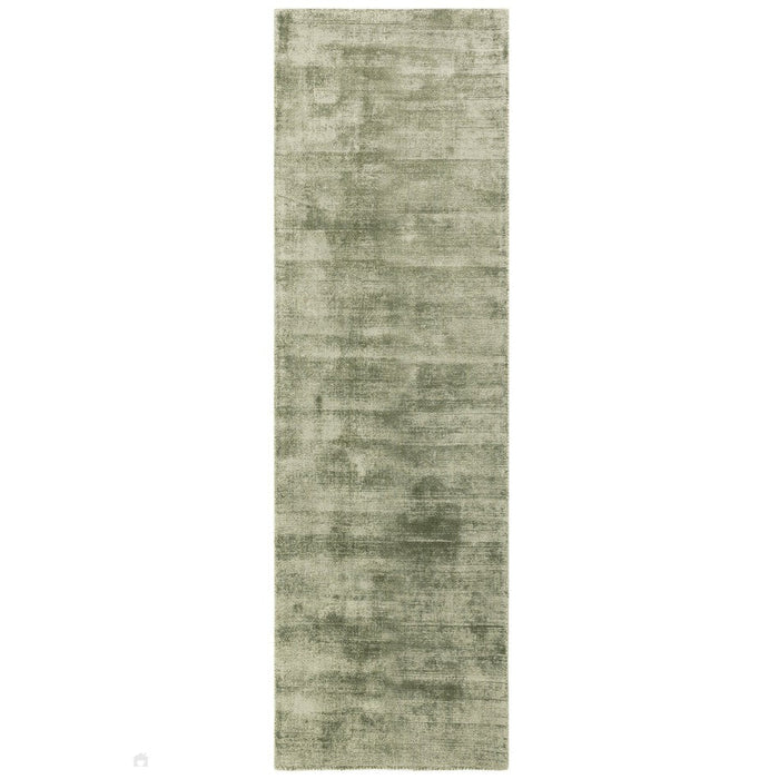 Blade Modern Plain Distressed Shimmer Hand-Woven Textured Silky Viscose Flatweave Sage Runner