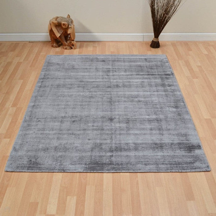 Blade Modern Plain Distressed Shimmer Hand-Woven Textured Silky Viscose Flatweave Silver Rug