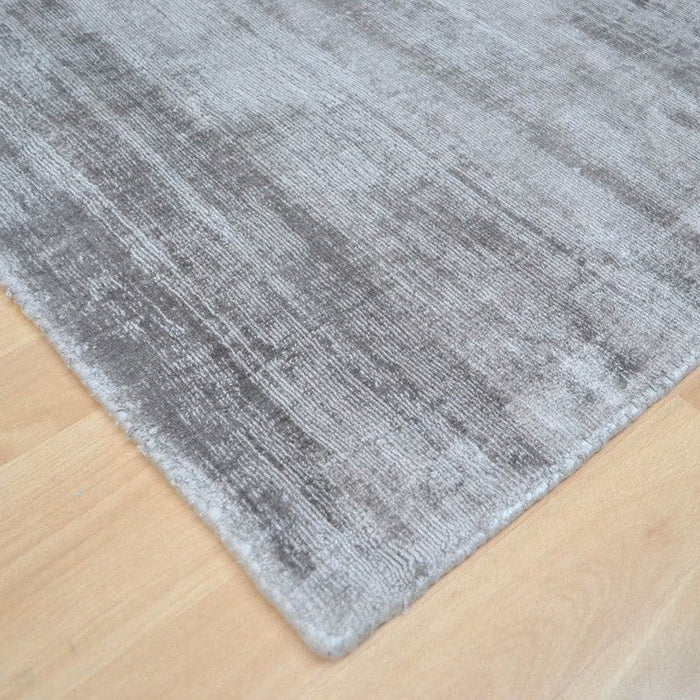 Blade Modern Plain Distressed Shimmer Hand-Woven Textured Silky Viscose Flatweave Silver Runner