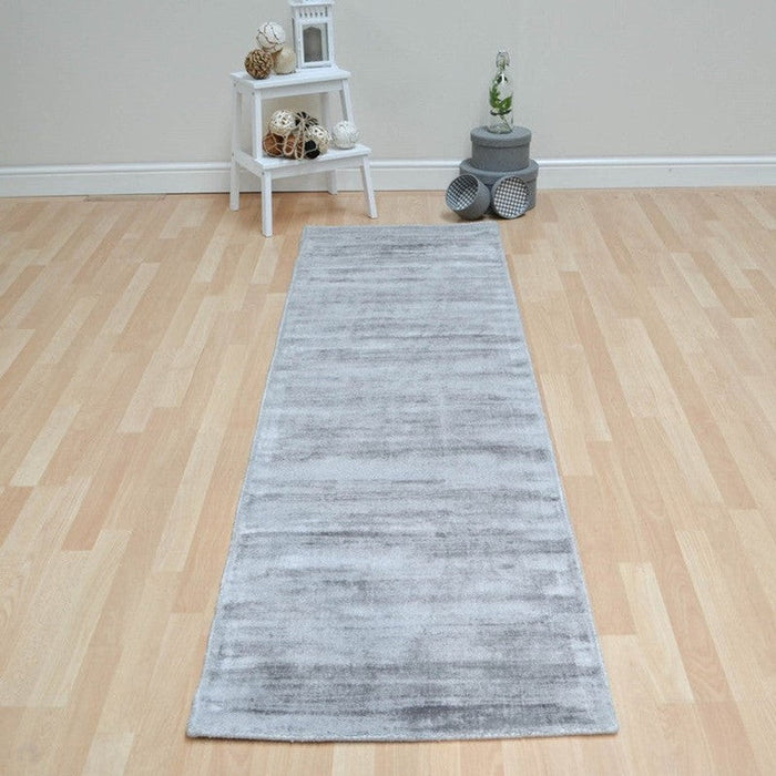 Blade Modern Plain Distressed Shimmer Hand-Woven Textured Silky Viscose Flatweave Silver Runner