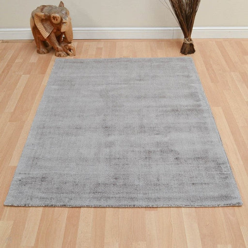 Blade Modern Plain Distressed Shimmer Hand-Woven Textured Silky Viscose Flatweave Smoke Rug