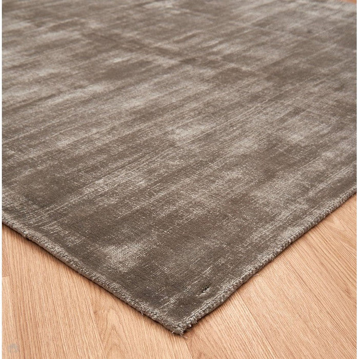 Blade Modern Plain Distressed Shimmer Hand-Woven Textured Silky Viscose Flatweave Smoke Runner