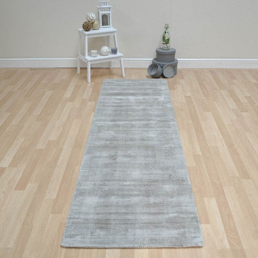 Blade Modern Plain Distressed Shimmer Hand-Woven Textured Silky Viscose Flatweave Smoke Runner