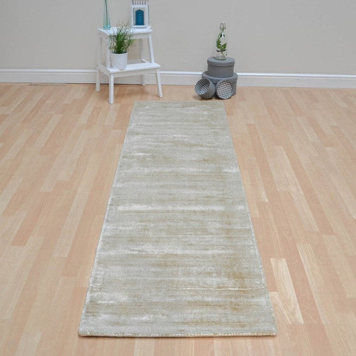 Blade Modern Plain Distressed Shimmer Hand-Woven Textured Silky Viscose Flatweave Soft Gold/Beige Runner