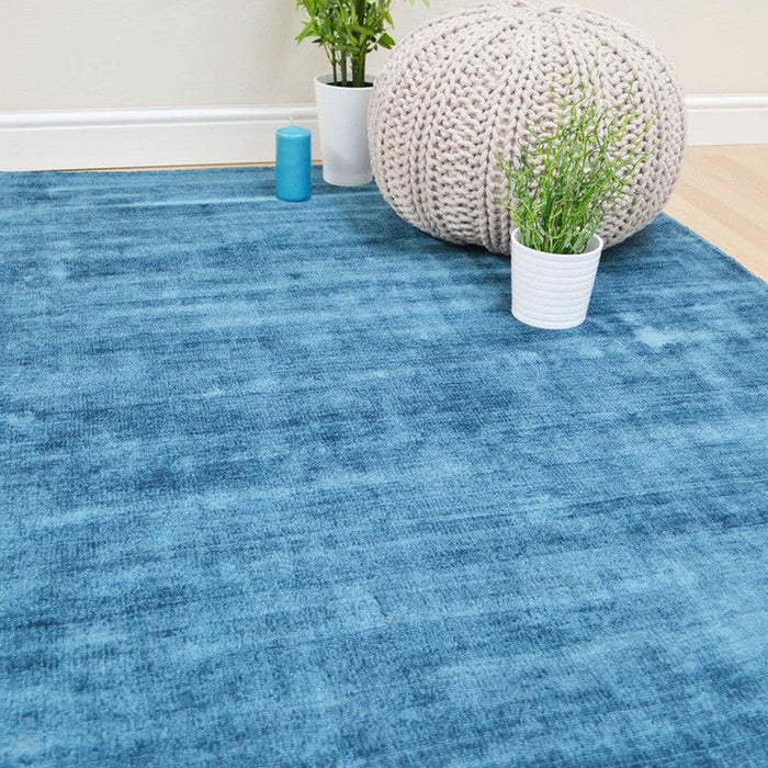 Blade Modern Plain Distressed Shimmer Hand-Woven Textured Silky Viscose Flatweave Teal Rug