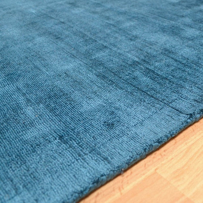 Blade Modern Plain Distressed Shimmer Hand-Woven Textured Silky Viscose Flatweave Teal Rug