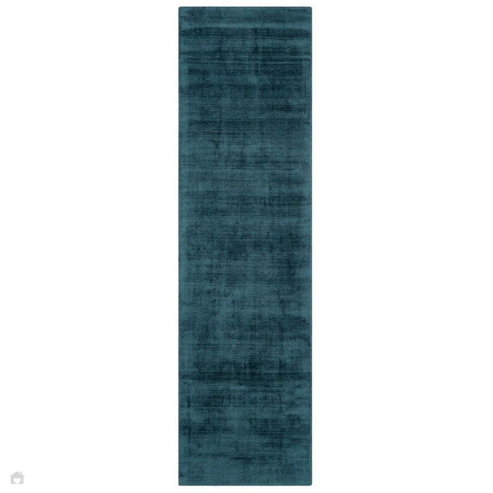 Blade Modern Plain Distressed Shimmer Hand-Woven Textured Silky Viscose Flatweave Teal Runner