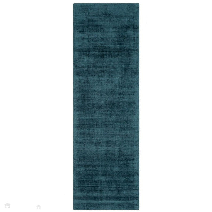 Blade Modern Plain Distressed Shimmer Hand-Woven Textured Silky Viscose Flatweave Teal Runner