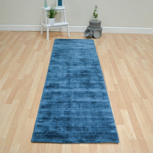 Blade Modern Plain Distressed Shimmer Hand-Woven Textured Silky Viscose Flatweave Teal Runner