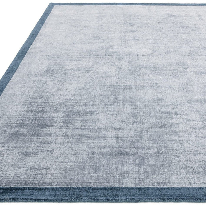 Blade Slim Border Modern Plain Distressed Shimmer Hand-Woven Textured Silky Viscose Flatweave Airforce Blue/Navy Border Rug