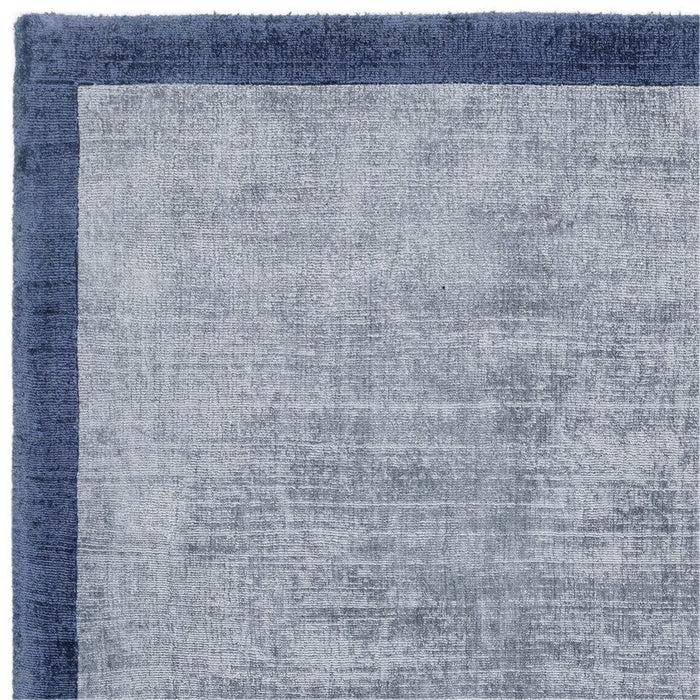 Blade Slim Border Modern Plain Distressed Shimmer Hand-Woven Textured Silky Viscose Flatweave Airforce Blue/Navy Border Rug