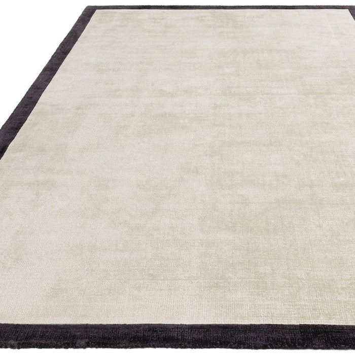 Blade Slim Border Modern Plain Distressed Shimmer Hand-Woven Textured Silky Viscose Flatweave Putty/Charcoal Border Rug