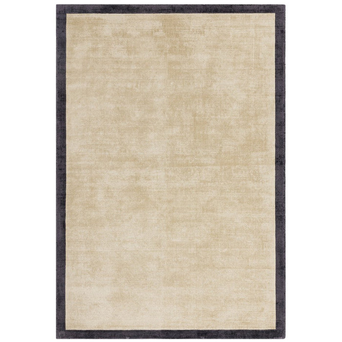 Blade Slim Border Modern Plain Distressed Shimmer Hand-Woven Textured Silky Viscose Flatweave Putty/Charcoal Border Rug